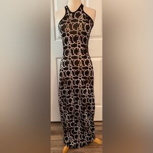 Vintage‎ Rocawear Bodycon Black White Gold Maxi Logo Dress Small